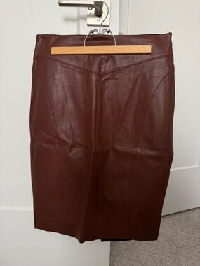 Express Chocolate Brown Faux Leather Pencil Skirt